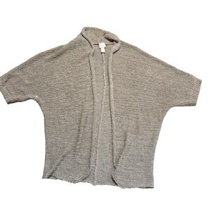 Chicos Cardigan Sweater Open Front Knit Sequin Embellished Taupe S M Oversizeed